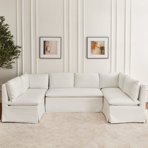 Nelly Performance U-Shape Banquette - White Modern U-Shape Banquette | U-Shape Banquette Seating | Kinwell Furniture | Modular Dining Banquette Set